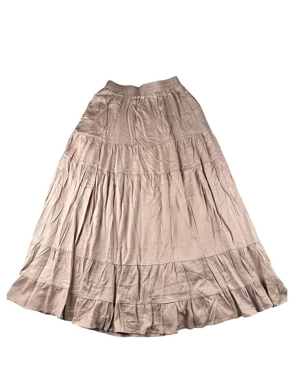 Anrabess Flowy Tiered Maxi Skirt Taupe Boho Ruffle Elastic Waist Size Medium - Picture 2 of 7